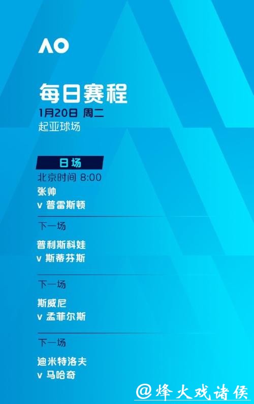 三位中国球员冲击次轮 澳网今日赛程公布